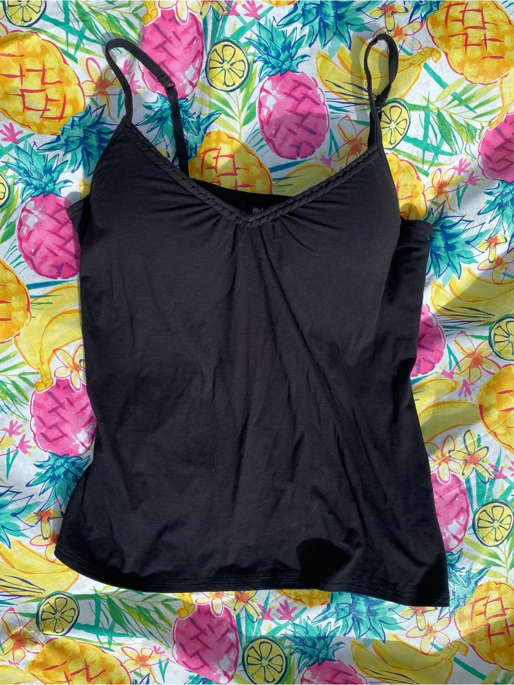 BLACK V-Neck Adjustable Strap Camisole with Underwire Molded Cups